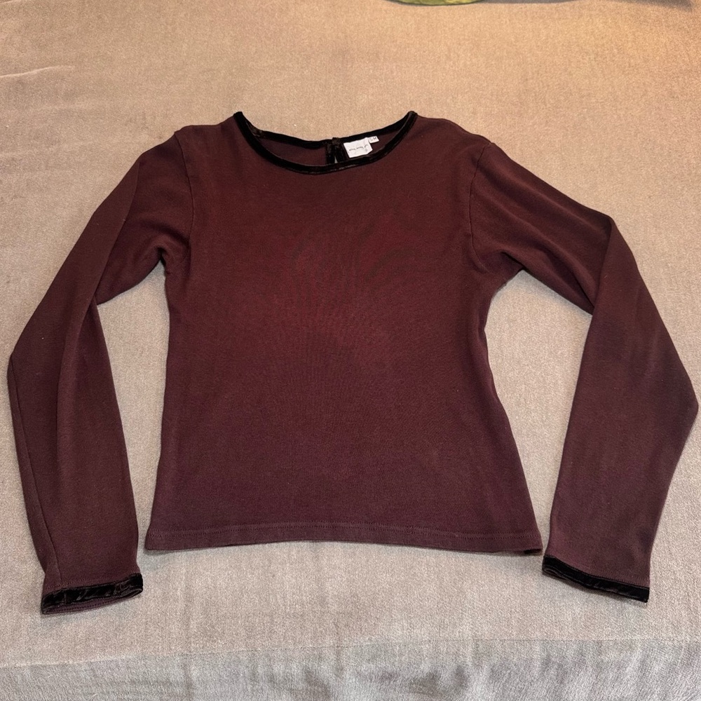 Vintage Allen Allen Brown Long Sleeve Tee with Velvet Trim